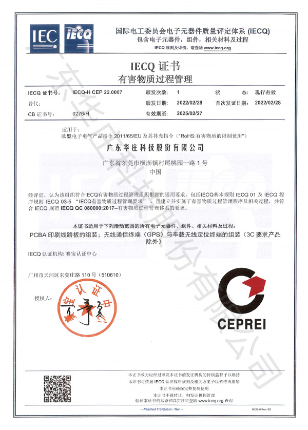IECQ-H CEP 22.0007（Taoyuan  factory）