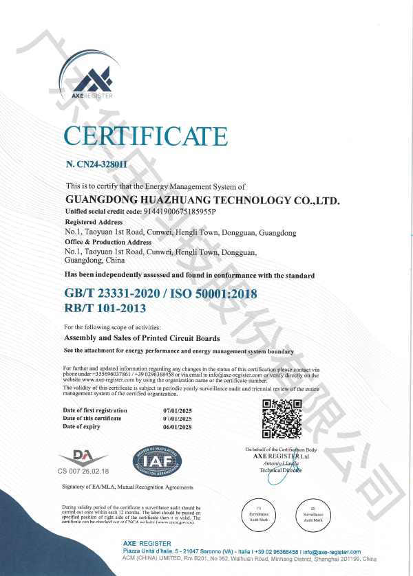 ISO 50001 Guangdong Huazhuang ( Taoyuan Factory )